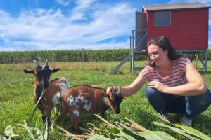 Erlebnisbäuerin Anna füttert Ziegen erlebnisbauernhof niederbayern bei straubing